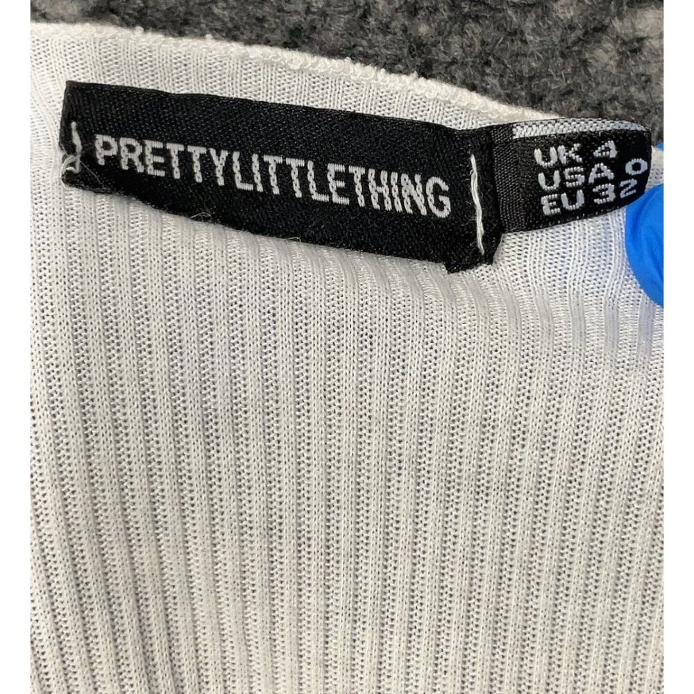 Pretty Little Thing White Long Sleeve Off Shoulder Ribbed Lettuce Hem Crop Top - Picture 8 of 10